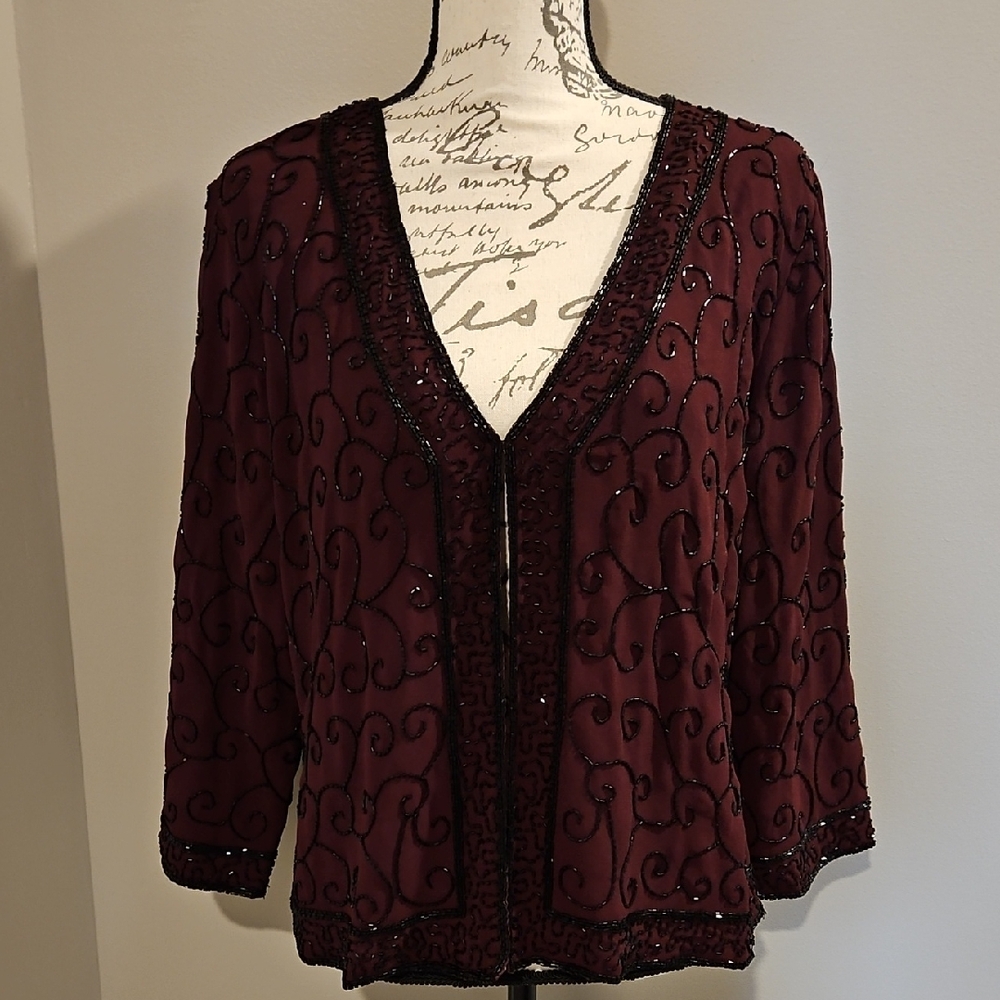 JMD New York Burgundy Beaded Jacket XL